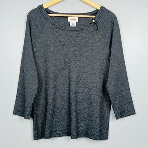 Talbots black gray micro stripe 3/4 sleeve 100% cotton knit top, XL.